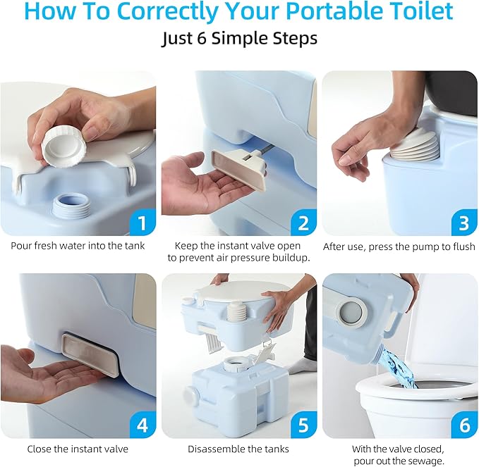 YITAHOME 5.28 Gallon Portable Toilet Camping Porta Potty with Diagonal Enlarged Bowl, Hand Sprayer and Press Flush Pump, Space Saving Indoor Outdoor Toilet for Adults, RV, Boat and Trips, Light Blue