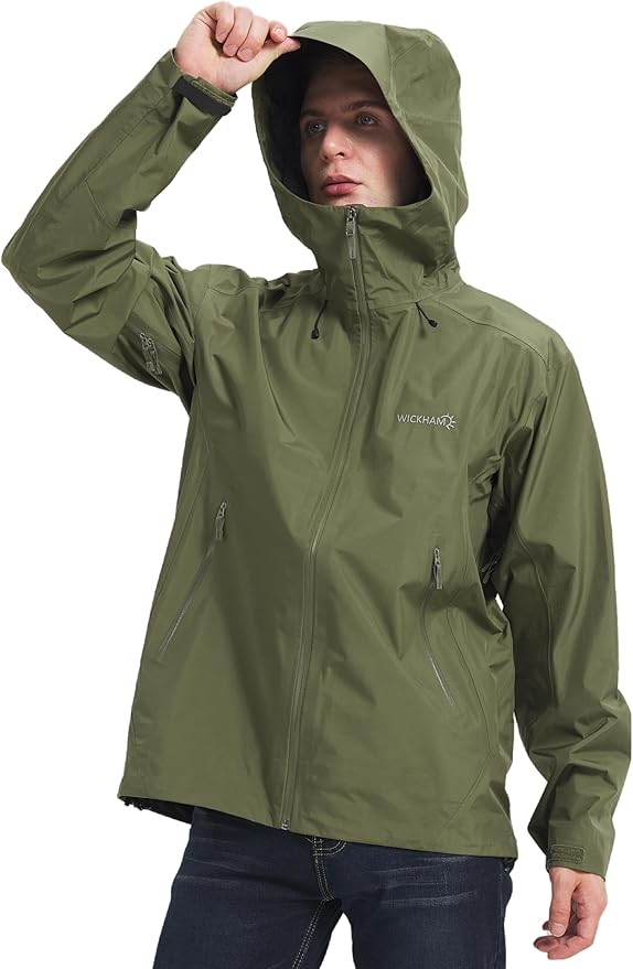 WICKHAM Men's High-performance Rain Jacket Outdoor Waterproof Windproof Coat fully Sealed Seams Shell for Expedition,Golf