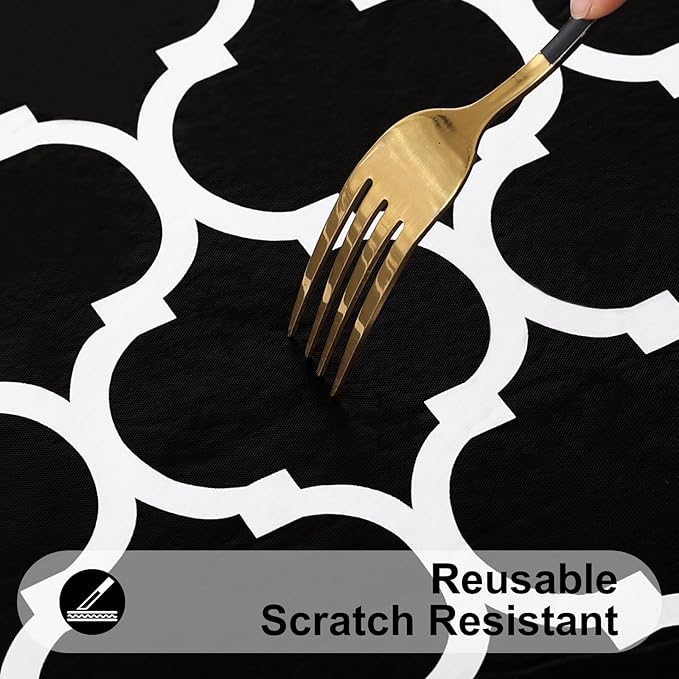 Smiry Rectangle Picnic Table Cover, Waterproof Elastic Fitted Camping Tablecloths for 4 Foot Tables, Wipeable Flannel Backed Vinyl Tablecloth Protector for Indoor, Outdoor (Black, 24x48 Inches)