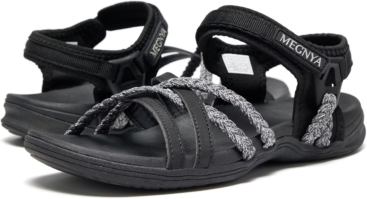 MEGNYA Hiking Sandals for Women, Arch Support Comfortable Walking Sandals Hook Loop Strap, Sports Lightweight Slides