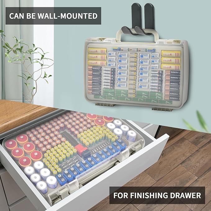 Battery Organizer Storage Holder Box Case with Tester- 269 Batteries Double-Sided Variety Pack, Holds AA AAA 4A C D Cell 9V 3V Lithium LR44 CR2 CR123 CR1632 18650 Button- White(Box Only)