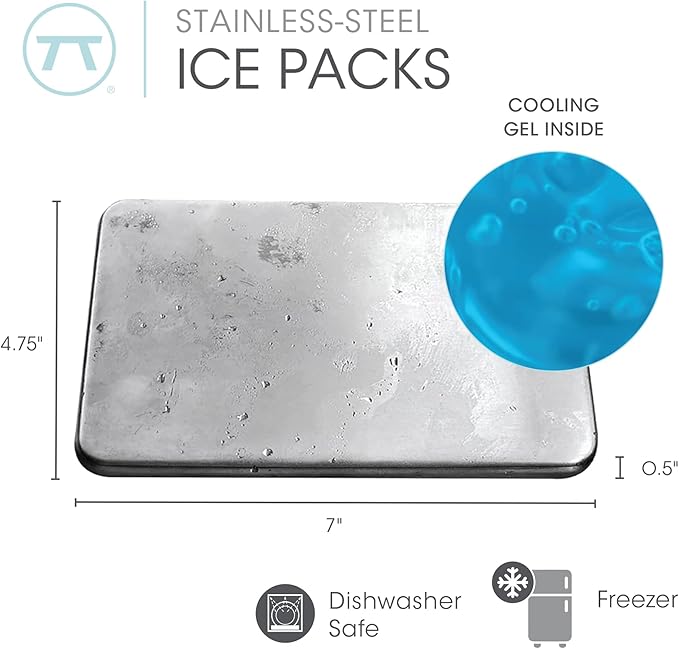 Outset Stainless Steel Ice Packs, Set of 2 Travel Ice Packs, 7” x 4.75” x 0.5”