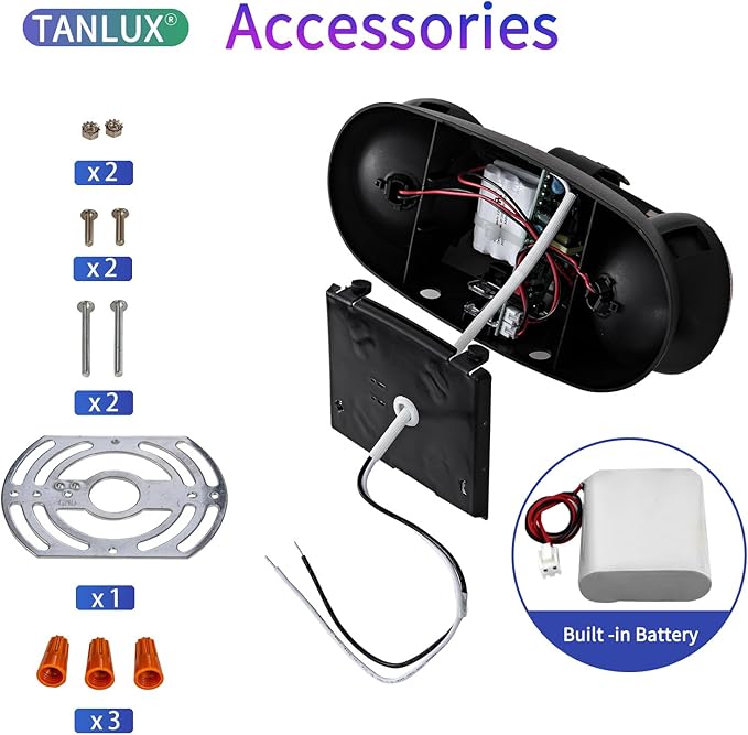 TANLUX LED Emergency Lights with Battery Backup, Commercial Emergency Light Fixtures for Business Home Power Failure Emergency Exit Sign Lighting with 1.0 Meter Plug in Cord AC120V Input, Black