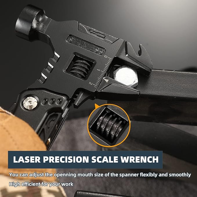 HANSHI Adjustable Wrench Multitool Hammer for Survival,16 in 1 Multitools Pliers with Nylon Sheath,Pocket Knife Multi Screwdriver Tool All in One Camping Accessories for Stocking Stuffers for Men