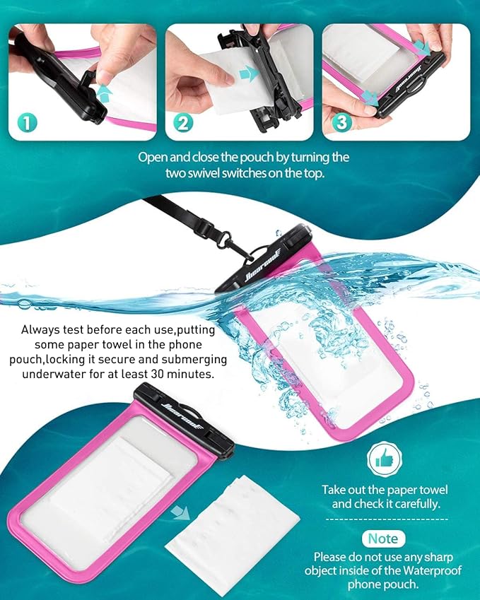 Hiearcool Waterproof Phone Pouch,Waterproof Phone Case for iPhone 16 15 14 13 Pro Max,IPX8 Phone Waterproof Pouch for Beach Cruise Ship Travel Essentials Green&Bright Red-2Pack