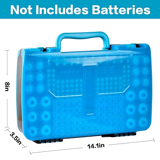 Battery Storage Organizer Case Holder Box with Tester, Double-Sided Batteries Fits for 269 Caddy Container AA AAA AAAA 3A 4A 9V C D Lithium 23A 4LR44 CR123A CR1632 CR2032 - Blue