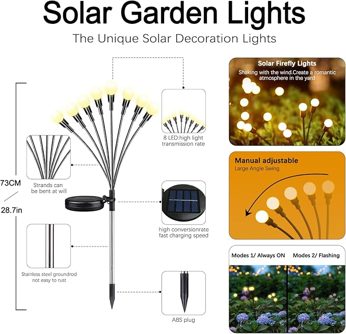 Warm-4Pack 32LED Firefly Warm Changing Lights,Garden Solar Lights Outdoor Decorative,Yard Waterproof Solar (Warm-4pcs)