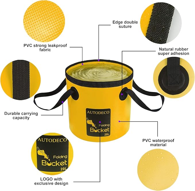 AUTODECO 2 Pack Collapsible Bucket 5 Gallon Container Folding Water Bucket Portable Wash Basin for Outdoor Travelling Camping Fishing Gardening Car Washing 20L