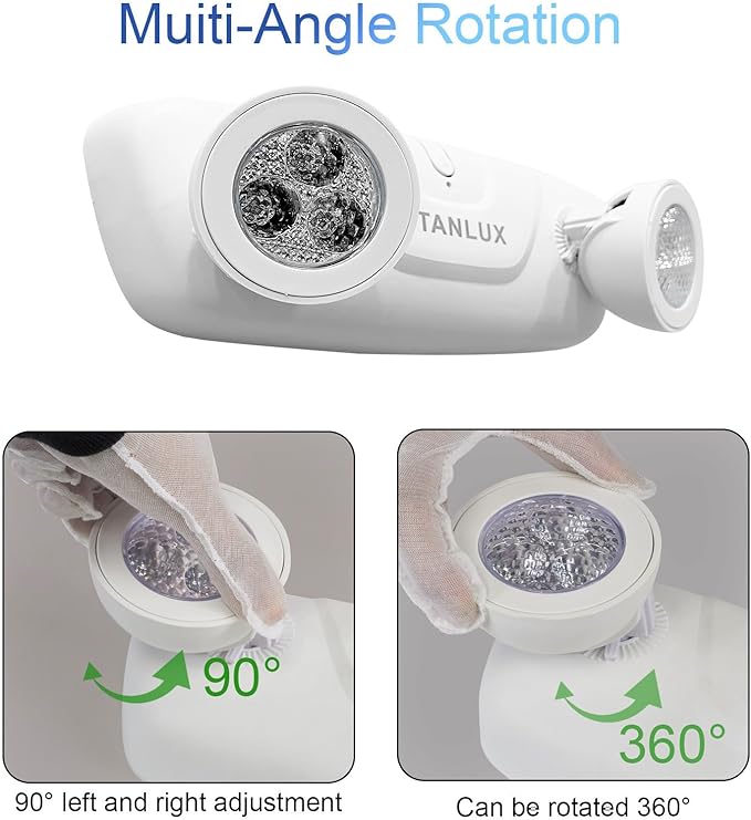 TANLUX LED Emergency Lights with Battery Backup, Two Head Adjustable Commercial Lights, UL Listed, AC 120/277V, Hardwired for Business - 1 Pack(White)