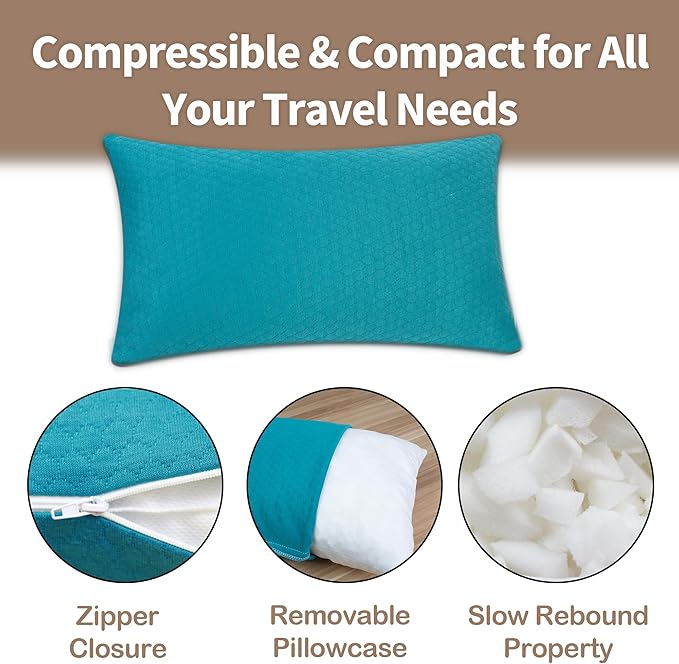Camping Pillow Small Shredded Memory Foam Pillow, Travel Pillow Breathable and Soft, Suitable for Backpacking Hiking, Airplane and Car