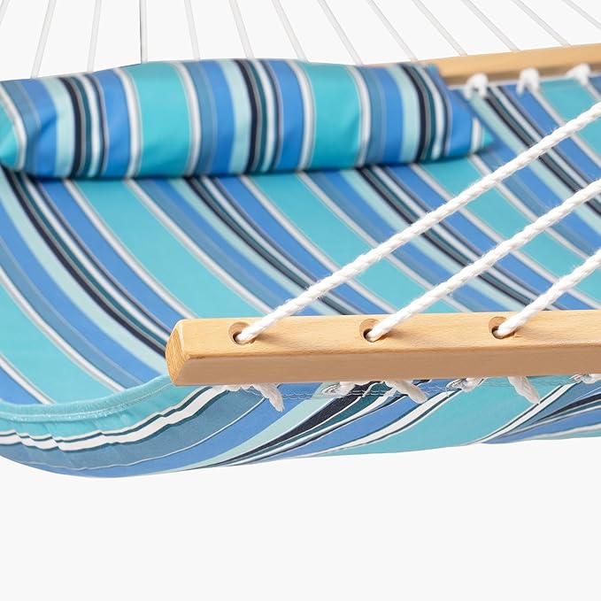 Lazy Daze 12 FT Sunbrella Fabric Hammock with Spreader Bars and Free Pillow Fits for Two Persons, All Weather and Fade Resistant for Patio Yard, 450 lbs Weight Capacity, Dolce Oasis