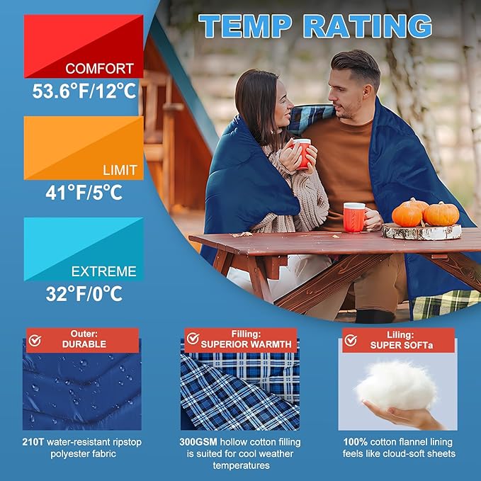 Double Sleeping Bag for Adults Kids, XL Queen Size 2 Person All Season for Warm & Cold Weather, Lightweight Compact with Compression Sack Camping Essentials for Backpacking Hiking