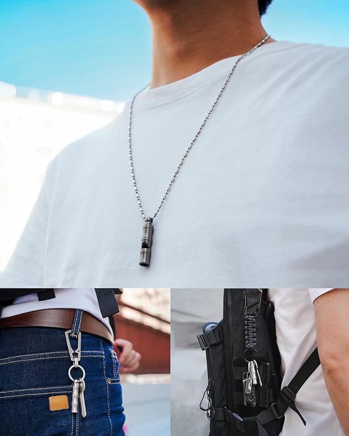 KeyUnity Titanium EDC Whistle Outdoor Emergency Whistle for Keychain, Comes with Necklace to Hang on Neck