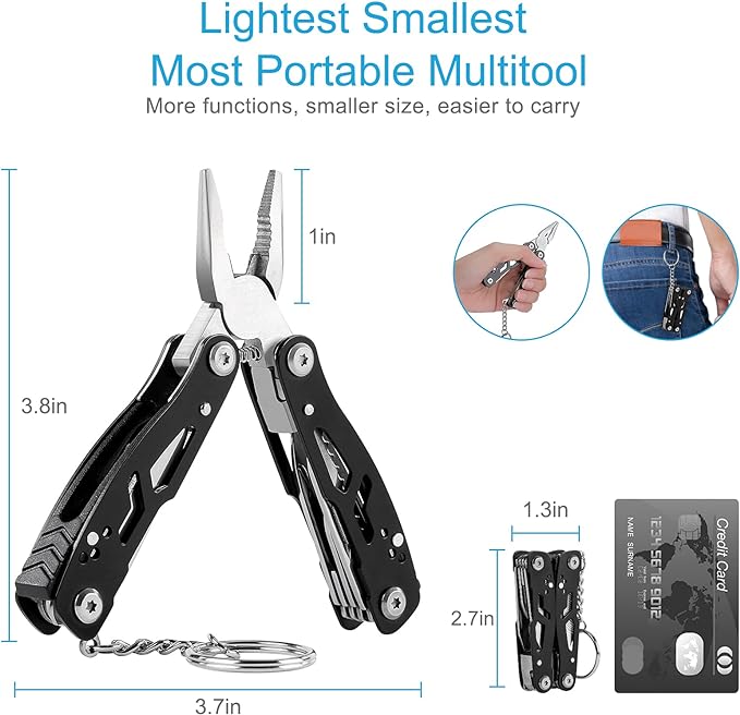 2PCS Bovgero Mini Multitool Pliers 15 in 1, Handmade Multi Tool Plier, Premium Keychain Multitool, Small Multi-tool, Birthday Fatherâ€™s Day Gift for Men Him Husband Boyfriend Father Handyman