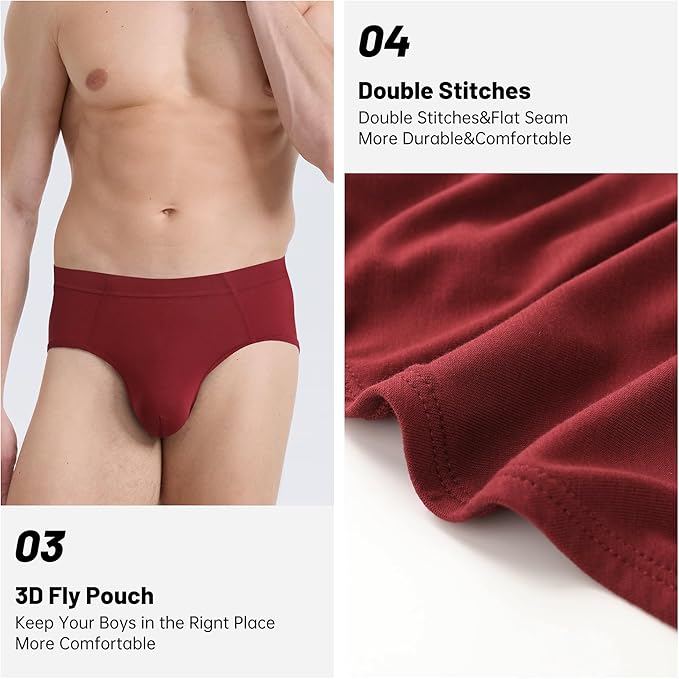 BAMBOO COOL Men's Underwear Briefs Fabric Covered Waistband Underwear Breathable Briefs with 3D Pouch Tagless Panties for Men