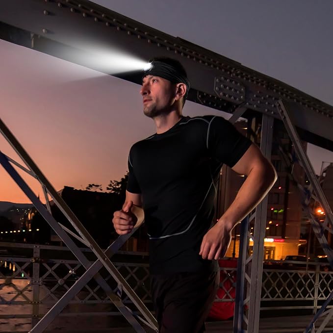 Etsfmoa Headband with LED Light,Sport Lighted Sweatband for Men and Women,Type C Rechargeable Outdoor Hairband