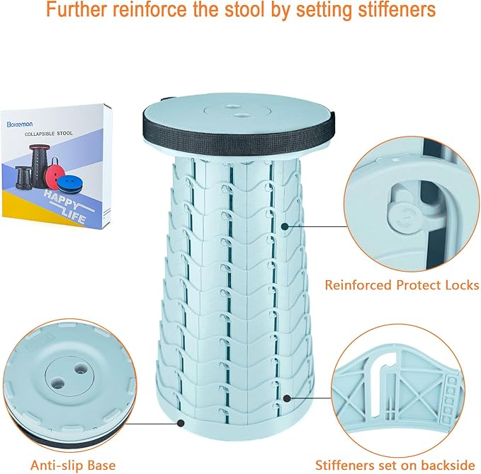 Boreeman Upgraded Folding Stool Lightweight Yet More Sturdy with Load Capacity 400lbs Portable Collapsible Stool for Camping Fishing Hiking BBQ (Ice Cream)