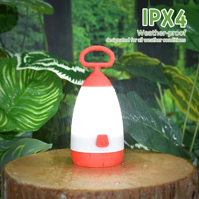 Kids Camping Lantern & Night Light Battery Powered, 360° Eye-Safe Light (AAA Included), IPX4 Waterproof with RGB Modes Portable for Outdoor, Emergency & Bedtime, Gift for Children (Red)