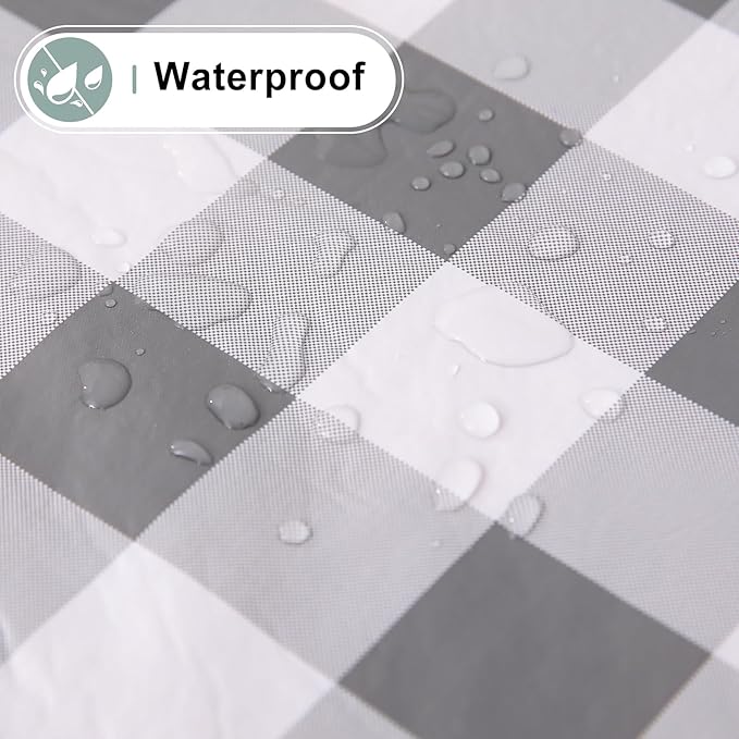 misaya Round Waterproof Vinyl Table Cloth, Buffalo Flannel Backed Tablecloth, Wipeable Plastic Table Cover for Dinner, Kitchen, Picnic (60", Grey and White)