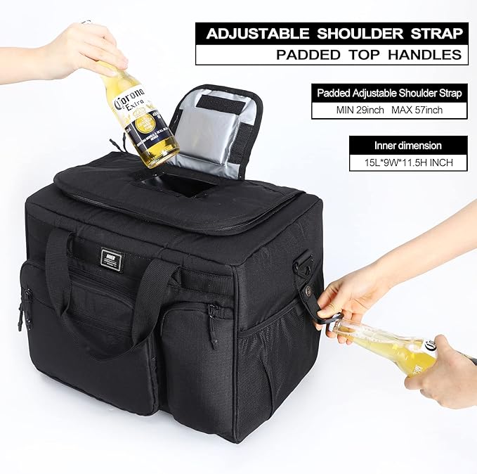 MIER 30L Extra Large Soft Cooler Bag with Bottle Opener for Camping Beach BBQ Grocery Golf Leakproof Picnic Lunch Bag, Collapsible, Top Flip Lid, 45Can (Black)