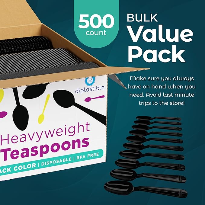 Plastic Spoons Heavy Duty - Disposable Spoons Plastic Utensils - Plastic Cutlery For Parties And Events Pack Of 500 (Tea Spoons)