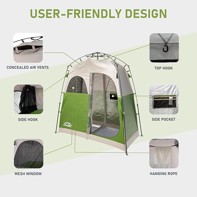 Instant Pop-up Camping Shower Tent Privacy Shelter with 1 Room/2 Rooms, Portable Outdoor Shower, Changing Room, Sun Shelter for Camping, Beach Hiking, and Fishing