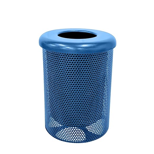 RFT-P-TXTLBL Heavy Duty Round Trash Receptacle with Flat Top, Liner Included, 32 Gallon, Textured Light Blue, Made in America