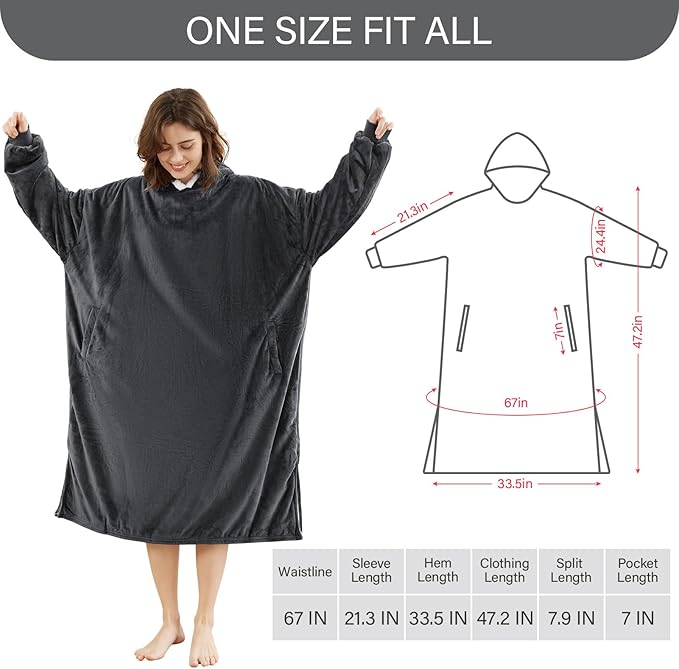 LetsFunny Blanket Hoodie,Oversized Wearable Sherpa Fleece Blanket Sweatshirt,Super Soft Warm Cozy with Giant Pocket,Gifts for Women Men Adults Teenagers Kids, One Size Fits All