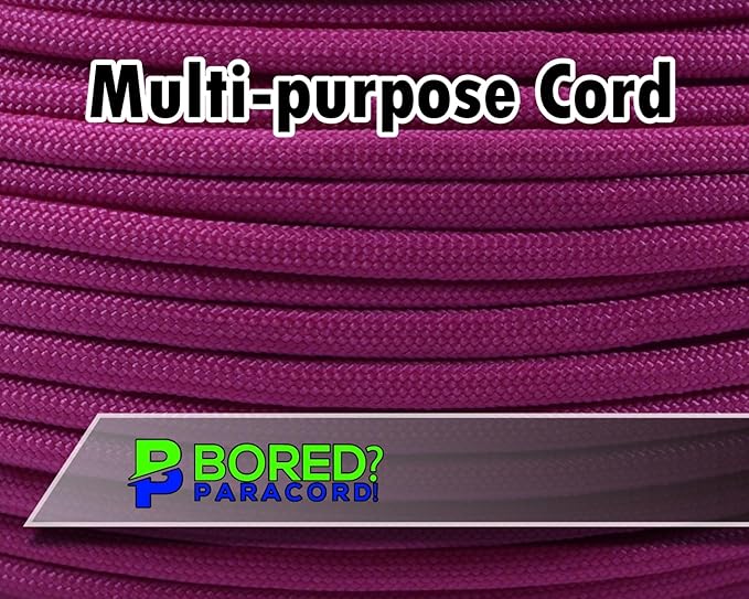 BORED? PARACORD! 550 lb Paracord - Ideal for Crafting, Camping, DIY Projects, Active & Military Outdoors - Strong Survival Rope - Tactical Parachute Cord Type III - Fuchsia 50 Feet