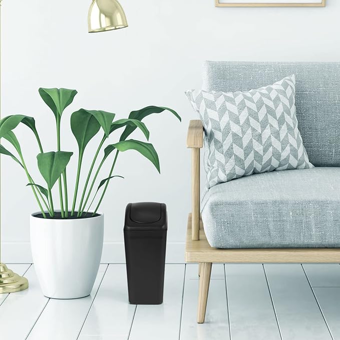 Hoolerry 2 Pcs 3 Gallon/12 Liter Small Trash Can Plastic Kitchen Garbage with Lid Small Trash Bin for Bathroom Office Bedroom Kitchen Waste Outdoor (Black)