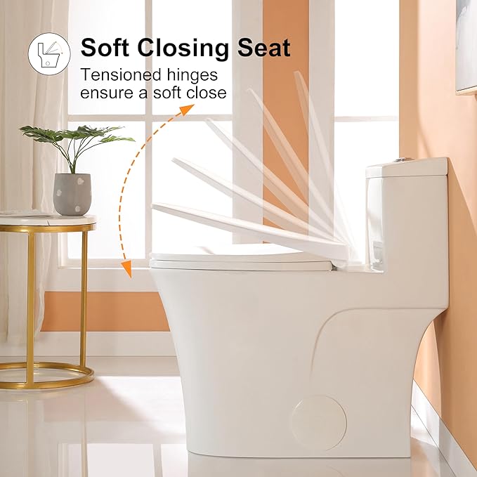 HOROW T0338W Compact One Piece Toilet with Comfort Chair Seat ADA Height 17.3", Elongated Dual Flush 0.8/1.28 GPF and MAP 1000g, Standard White Toilet Bowl