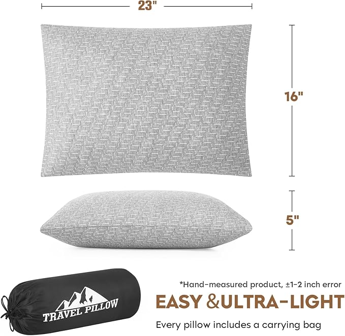 Shredded Memory Foam Pillow, Travel Size Pillow Camping Pillow Breathable and Soft, Ideal Car Backpacking Hiking Airplane