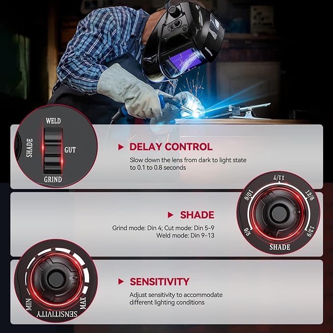 ARCCAPTAIN Auto Darkening Welding Helmet with Side View, 180° Panoramic View, 1/1/1/1 True Color Large Viewing Welding Hood with 4 Arc Sensor Solar Powered, Wide Shade 4/5-9/9-13 for TIG MIG ARC CUT