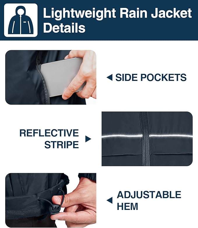 SWISSWELL Rain Jacket Men Waterproof Windbreaker, Lightweight Hooded Raincoat for Daily Casual