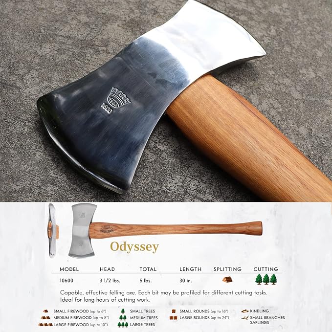 1844 Helko Werk Germany Classic Odyssey Double Bit Axe - Made in Germany Double Bit Axe and Felling Axe for Cutting Large Timber, Felling Trees - Head 3.5 lbs, Handle 30 in. (Odyssey) #10600