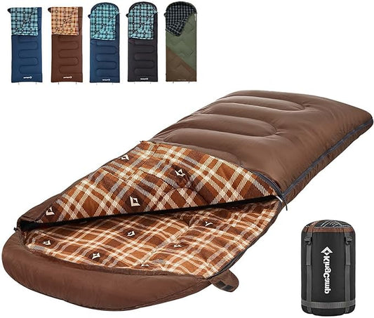 KingCamp Sleeping Bag for Adults, Cold Weather & Warm XL Big and Tall Flannel Sleeping Bags with Compression Sack Portable Waterproof Essentials Gear Accessories for Outdoor Camping