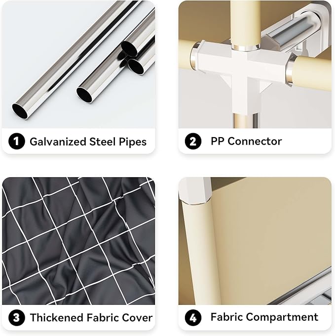 Portable Wardrobe Closet Durable and Easy to Assemble Heavy Duty Clothes Rack with Non-Woven Cover Fabric Best for Bedroom and Easy Storage and Organization (Grey-D)