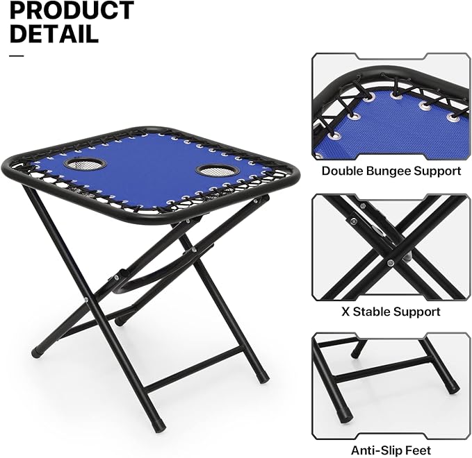 MoNiBloom 3 Pack Lounge Beach Chairs for Outside, Zero Gravity Camping Chairs with Side Table, Pillow and Tray, 330lbs Capacity, Blue