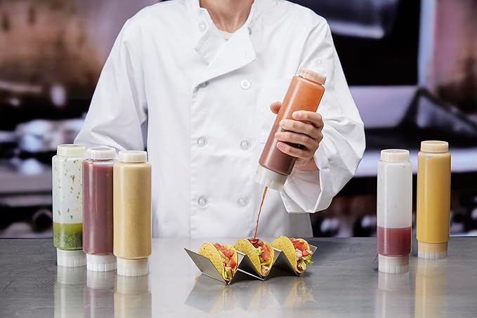 Chef Master Squeeze Bottles for Sauces (6-Pack) - Fill & Flip, Refillable 20 Oz. - Condiment Squeeze Bottles for Liquids, Sauces, Batter & Dressing - Made for Restaurants, Diners & Food Trucks - 90291