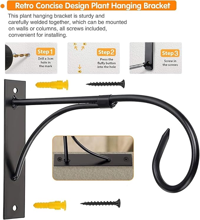 Wall Mount Hanging Plant Bracket, 2 Pack 11 Inches Plant Hook, Heavy Duty Rustic Decorative Metal Plant Hanger for Hanging Plant Flower Lantern Bird Feeder Wind Chimes