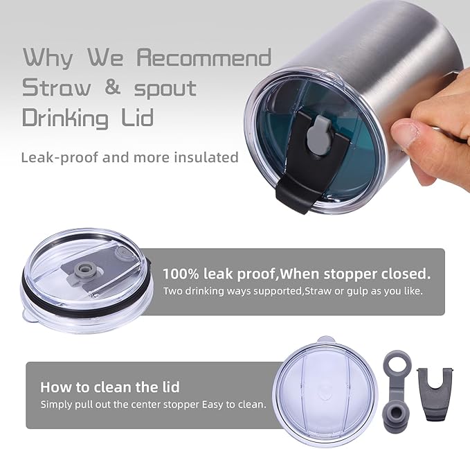 Volhoply 12oz Insulated Leakproof Coffee Mug with Flip & Straw Lid Bulk 2 Pack,Double Wall Vacuum Stainless Steel Travel Tumbler Cup with Handle,Reusable Camping Mugs Keep Cold/Hot(Silver,2 Set)