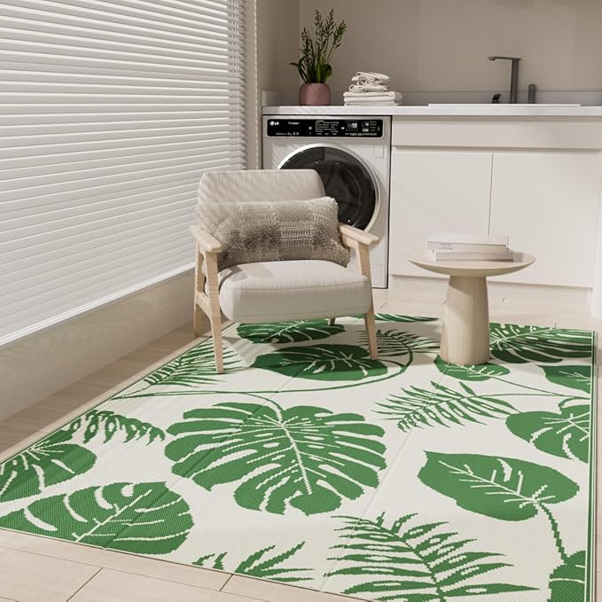 Reversible Rugs Plastic Rug Outdoor Rug Lightweight Outside Mats Modern Outdoor Rug for Patio Portable Mats for RV Backyard Deck Picnic Beach, 6' x 9' Green