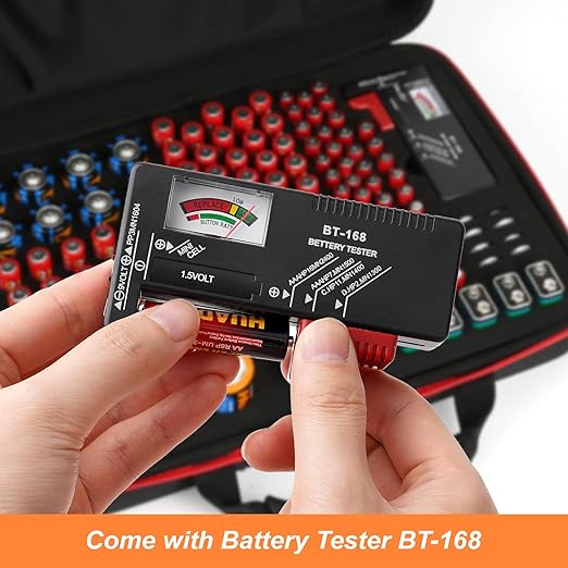 Battery Organizer, Battery Organizer Storage Case with Tester BT-168, Waterproof Battery Holder Box Holds, Battery Case Organizer 165+ AA AAA C D 9V Batteries (Batteries are Not Included)