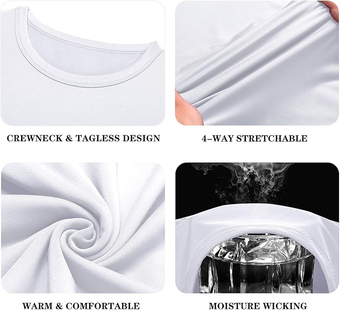 URRU Thermal Underwear for Men High Stretch Fleece Lined Long Sleeve Crewneck Thermal Shirts Base Layer Top Men Cold Weather