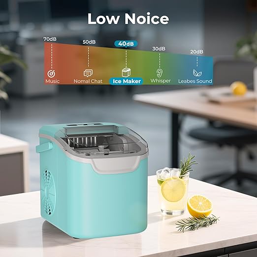 Countertop Ice Maker – 8 Bullet Ice (6 Mins), 26.5lbs/24Hrs – Self-Cleaning, Portable & Adjustable Size with Touch Display