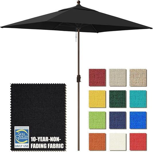EliteShade USA 10-Year-Non-Fading 6.5x10FT Rectangular Market Umbrella Patio Umbrella Outdoor Table Umbrella with Ventilation, Black