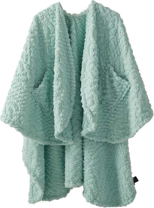 Royoliving Fuzzy Sherpa Wearable Fleece Blanket with Pockets for Adults, Ultra Soft Plush Shawl Throw Blankets (Mint, 58'' x 64'')