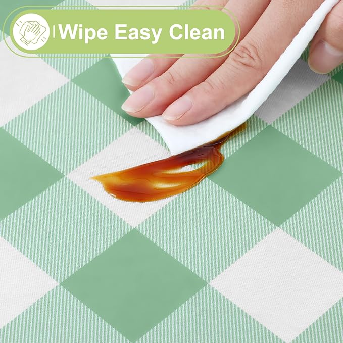 Smiry Round Plastic Table Cloth, Waterproof Vinyl Tablecloth with Flannel Backing, Wipeable Buffalo Plaid Table Cover for Dining, Indoor and Outdoor (Sage Green & White, 60" Round)
