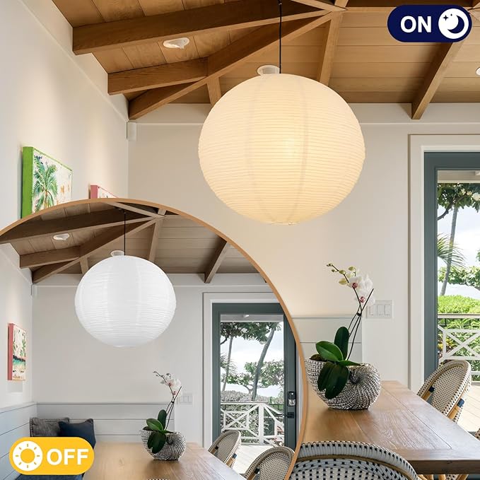 White Paper Lamp Shade, 20''x20'' Large Chinses Paper Lantern Pendant Light Shade,Round Lanpshade Home Decor Ceiling Lampshade, Foldable Lampshade