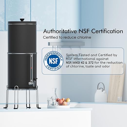 Purewell 3-Stage 0.01μm Ultra-Filtration Gravity Water Filter System, 304 Stainless Steel Countertop System with 2 Filters, Metal Water Level Spigot and Stand, Reduce 99% Chlorine, 2.25G, PW-OB-K